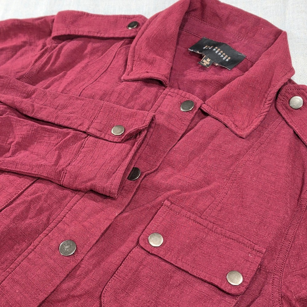 Blu Pepper Utility Jacket Women Medium Burgundy Excellent Field Drawstring Waist